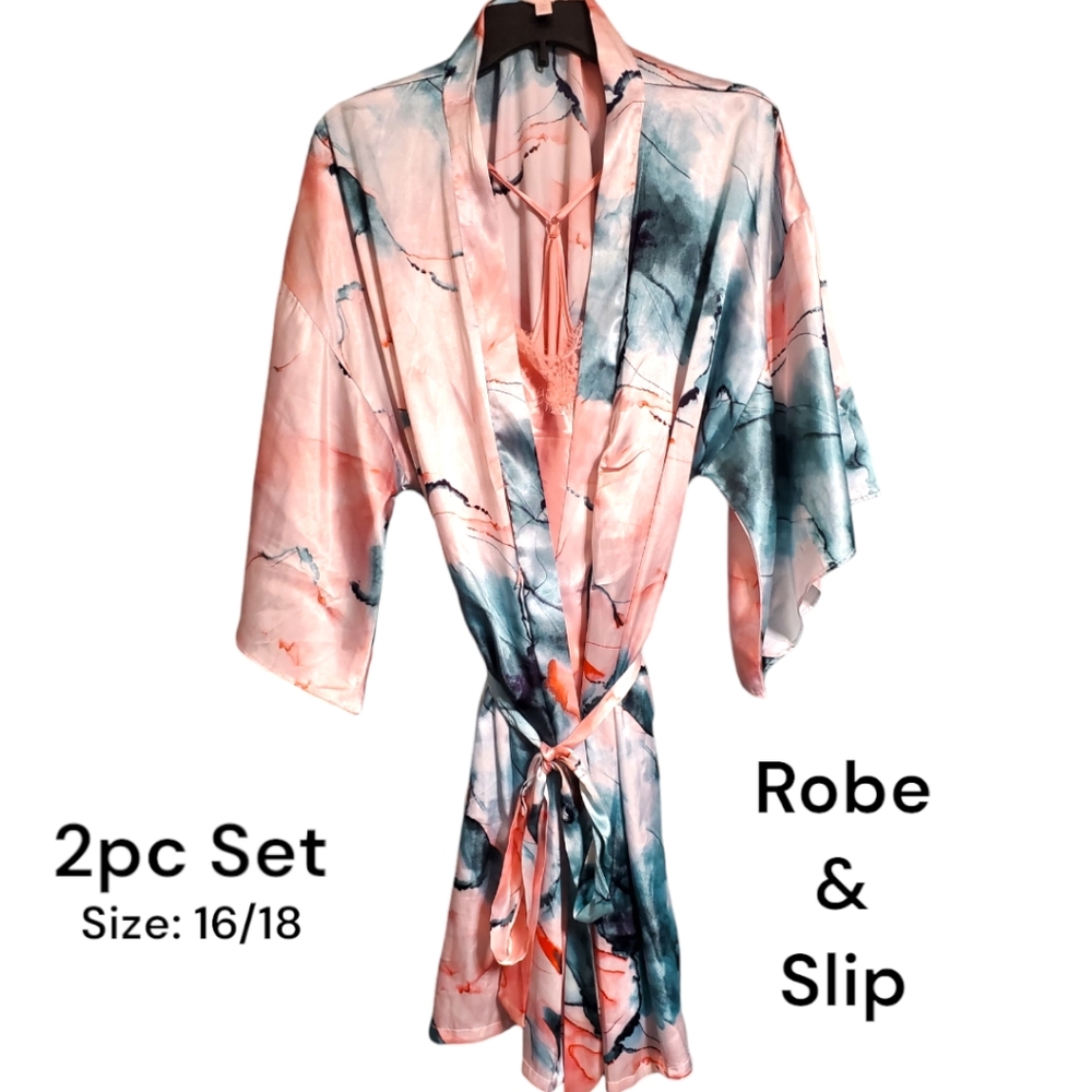 2Pc Satin Robe & Slip Set NWOT